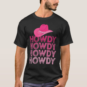 Kvinnors Rosa Howdy Cow Girl Westerna Land södra T Shirt