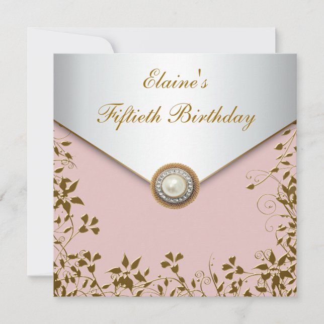 Kvinnors Rosa i Guld KVINNOR 50:e Födelsedagsfeste Inbjudningar (Framsida)