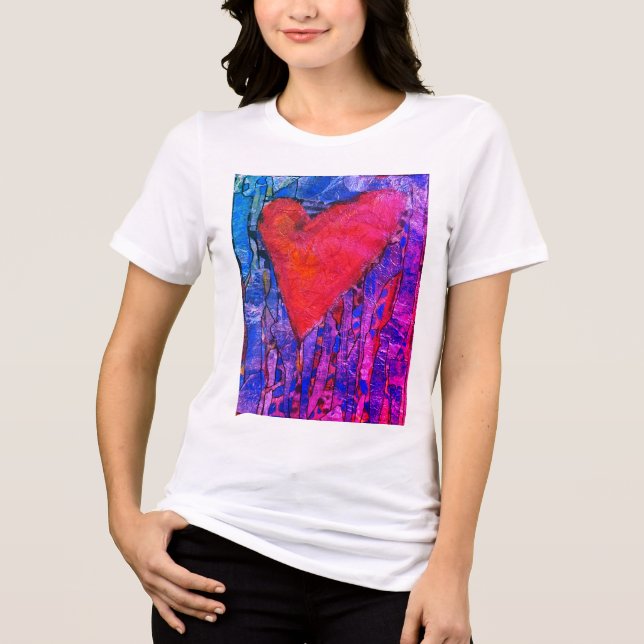 Kvinnors rosa - mosaikhjärta t shirt (Framsida)