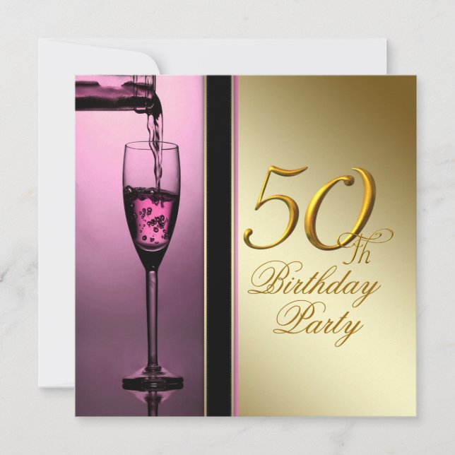 Kvinnors Rosa och Guld 50:e Födelsedagsfesten Inbjudningar (Framsida)