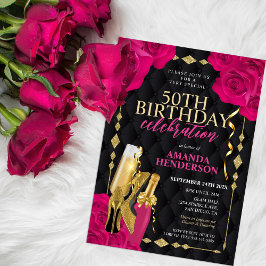 Kvinnors Rosa och Guld födelsedag Inbjudningar