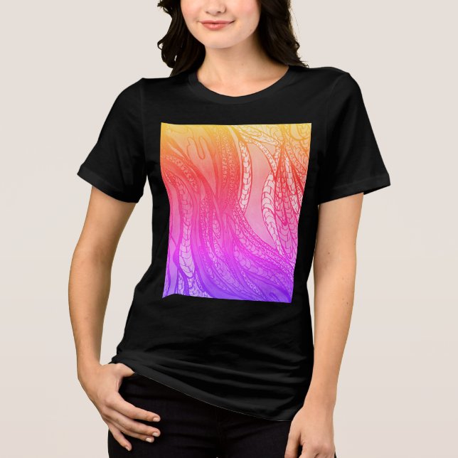 kvinnors rosa regnbågsskörd t shirt (Framsida)