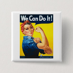 Kvinnors Rosy Riveter T Shirt - vi kan göra det Knapp
