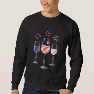 Kvinnors Rött vitt blått Vin Glass Amerikanska Fla Lång Ärmad Tröja