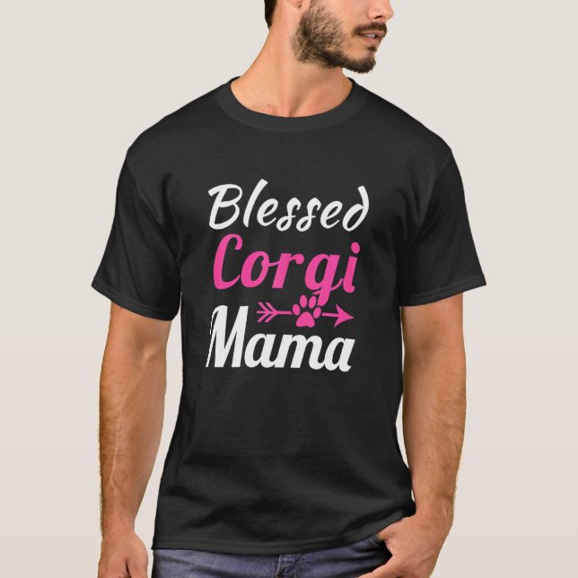 Kvinnors Saliga Corgi Mamma T Shirt (Framsida)