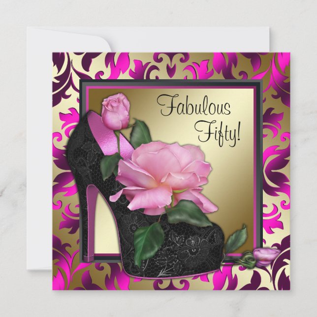 Kvinnors Shock rosa 50:e Födelsedagsfesten Inbjudningar (Framsida)