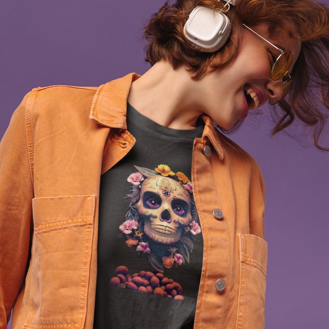 Kvinnors Skull T-Shirt. Golden Bury De Deep Shirt T Shirt (Skapare uppladdad)