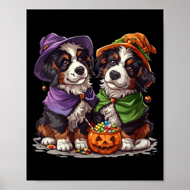 Kvinnors söta Bernese Mountain Dogs Häxa Pumpa Poster (Framsidan)
