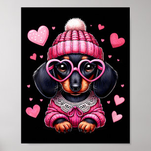 Kvinnors söta Dachshund Alla hjärtans hjärta hundä Poster