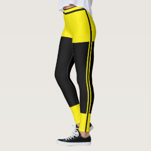 Kvinnors söta gula svarta ränder rolig athleisure leggings