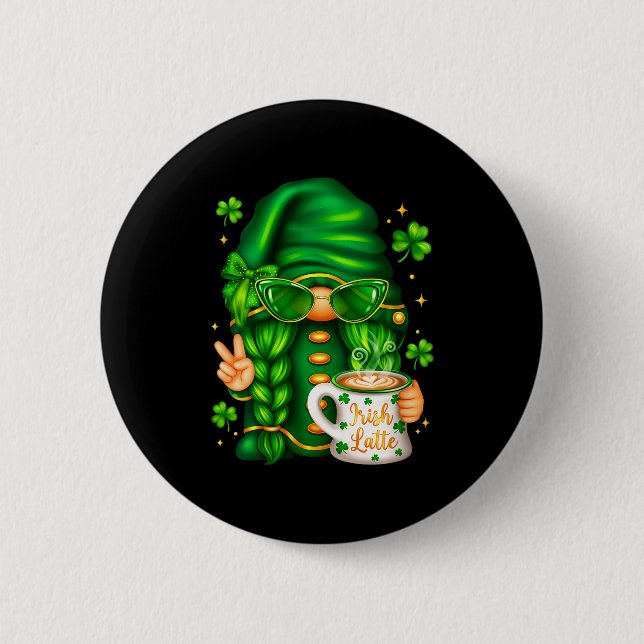 Kvinnors söta st patricks dag tomte dricker kaffe knapp (Framsida)