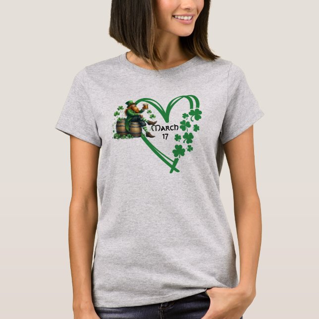 Kvinnors St Patrick's Day Leprechaun Hjärta T Shirt (Framsida)
