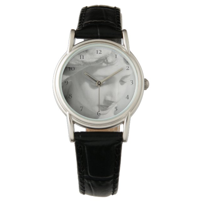 *~* Kvinnors svarta läder Marble Beval Angel Armbandsur (Framsida)
