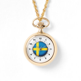 Kvinnors Sverige Flagga Wraparound Guld Watch Armbandsur