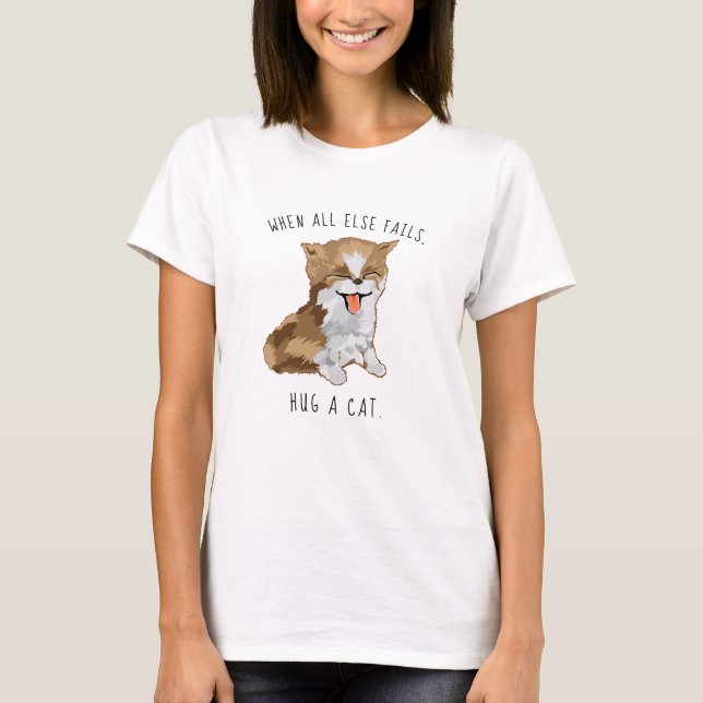 Kvinnors T-Shirt Hund Hug en katt! Hårig Kitten (Framsida)