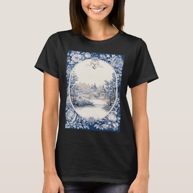 Kvinnors T-shirt med franskt blommönster (Framsida)