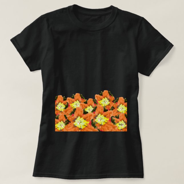 Kvinnors T-Shirt: Orange & Gula Blommor  T Shirt (Design framsida)