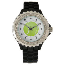 Kvinnors tennis Boll Rhinestone Black Enamel Watch Armbandsur