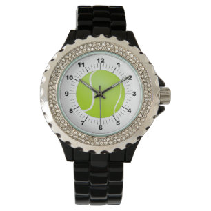 Kvinnors tennis Boll Rhinestone Black Enamel Watch Armbandsur