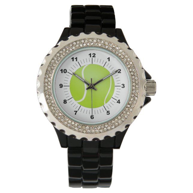 Kvinnors tennis Boll Rhinestone Black Enamel Watch Armbandsur (Framsida)