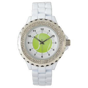 Kvinnors tennis Boll Rhinestone White Enamel Watch Armbandsur