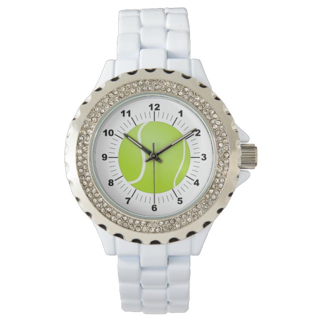 Kvinnors tennis Boll Rhinestone White Enamel Watch Armbandsur (Framsida)