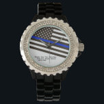 *~* Kvinnors Thin Blue Line Flagga Polischef Armbandsur<br><div class="desc">* Pärlande Diamantliknande kvinnors Rhinestone Black Enamel Watch. * Utformningen är en polisinriktad design av Thin Blue Line Flagga. Flagga är på diagonal. * Denna utformning har den amerikanska Flagga USA flagga, även känd som Old glory och Stars och stripes. Det har ändrats för att hedra vår polis med en...</div>