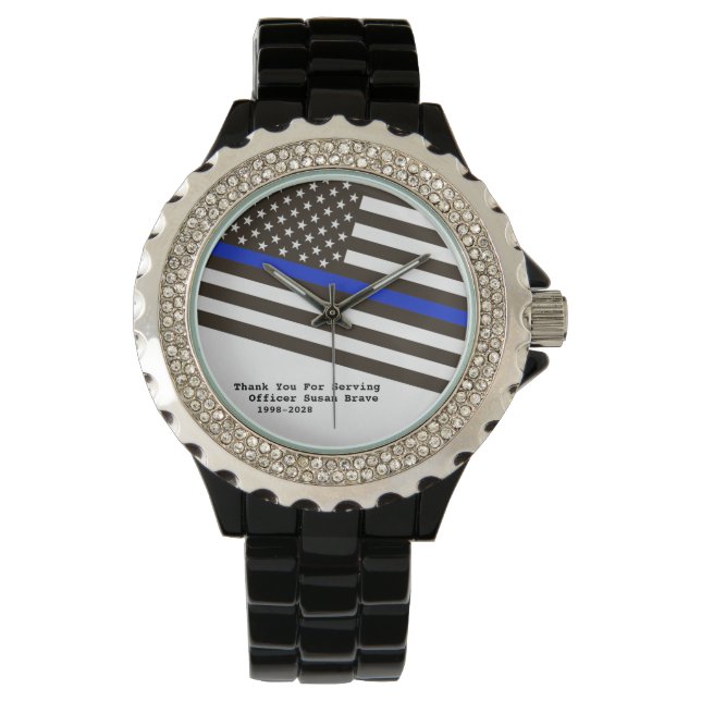*~* Kvinnors Thin Blue Line Flagga Polischef Armbandsur (Framsida)