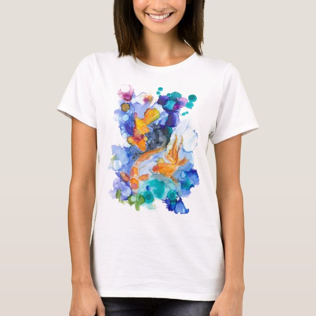 Kvinnors unika Koi-karp Skriv ut T-shirt (Framsida)