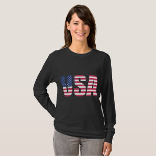 Kvinnors USA Flagga Långärmad T-Shirt - Patriotisk