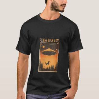 Kvinnors Utomjordingar Kärlek Cats Funny Retro UFO T Shirt