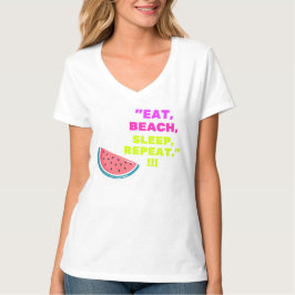 Kvinnors V-ringad T-shirt Ät Strand Sova Upprepa