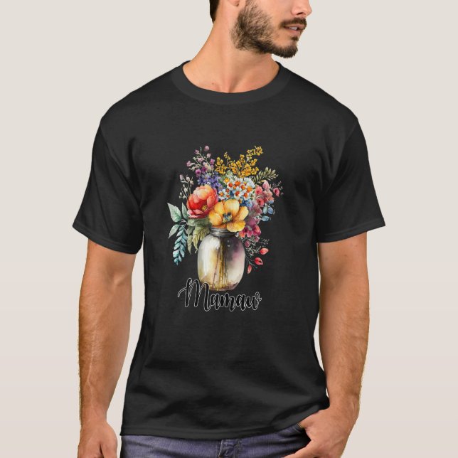 Kvinnors vas med vilda blommor Mamaw T Shirt (Framsida)