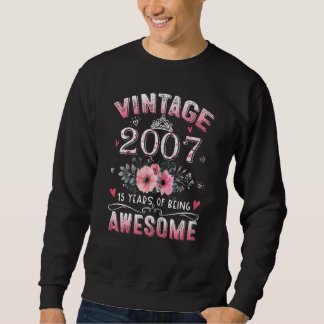 Kvinnors Vintage 2007 Blommigt 15:e födelsedagen 1 Lång Ärmad Tröja