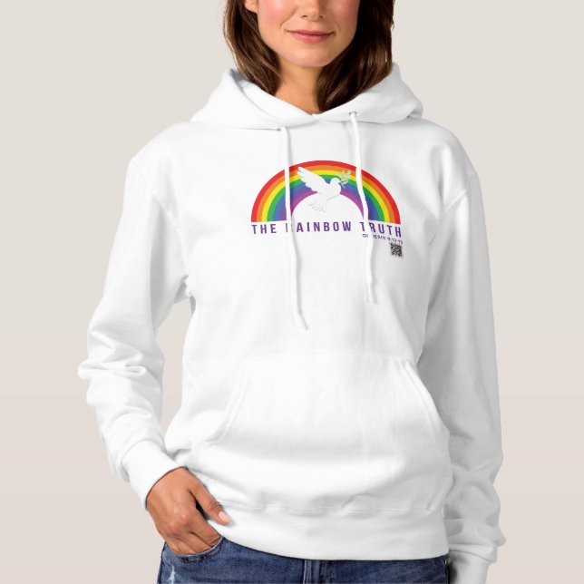 Kvinnors vita hoodie Rainbow Guds promise Dove T Shirt (Framsida)