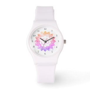 *~* Kvinnors vita om Lotus Flower Mandala Nya åld Armbandsur