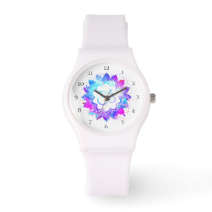 *~* Kvinnors vita om Lotus Flower Mandala Nya åld Armbandsur