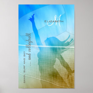 Kvinnors volleyboll vid stranden och surfa himlar poster