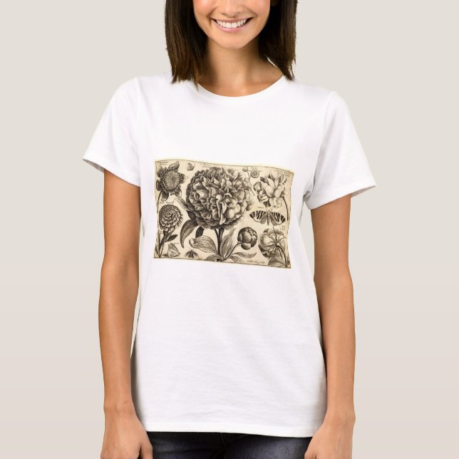 Kvinnors Wenceslas Hollar Peony T-Shirt (Framsida)
