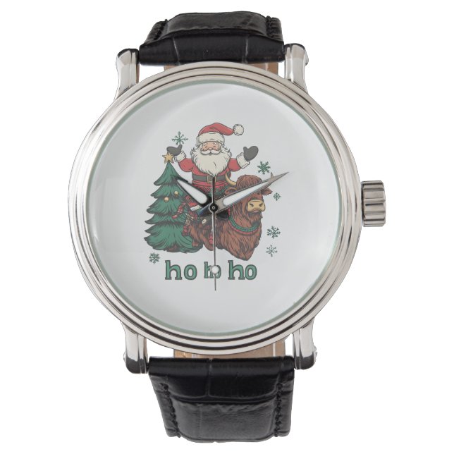 Kvinnors Xmas Träd Belysning Tomte Ridande Highlan Armbandsur (Framsida)