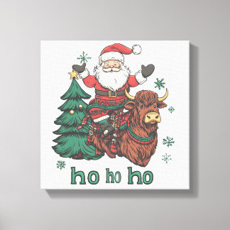 Kvinnors Xmas Träd Belysning Tomte Ridande Highlan Canvastryck