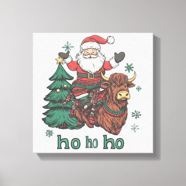 Kvinnors Xmas Träd Belysning Tomte Ridande Highlan Canvastryck (Framsida)