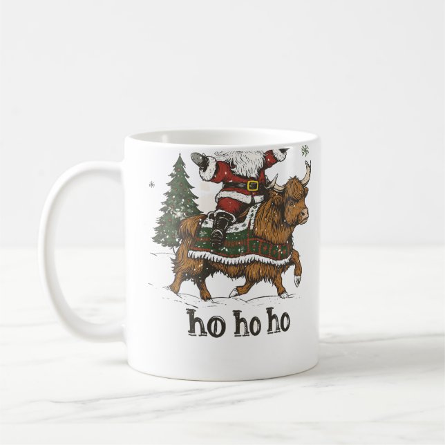 Kvinnors Xmas Träd Belysning Tomte Riding Highland Kaffemugg (Vänster)