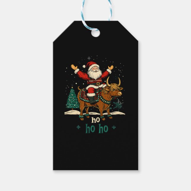 Kvinnors Xmas Träd Belysning Tomte Ridning Highlan Presentetikett (Framsidan)