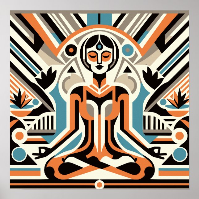 Kvinnors Yoga Meditation Art Deco Workout Poster (Framsidan)