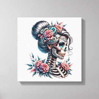 Kvinnoskalle Dia De Los Muertos Skelett Canvastryck