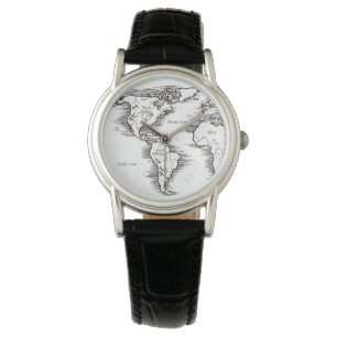 Kvinnovakter - Vintage World Map USA Armbandsur