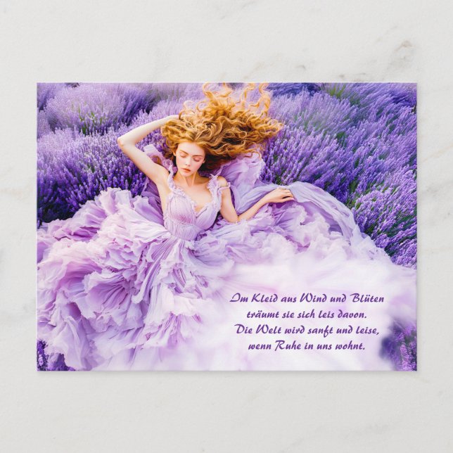 Kvinnovila i blomningsande lavender Gown Helg Vykort (Framsida)