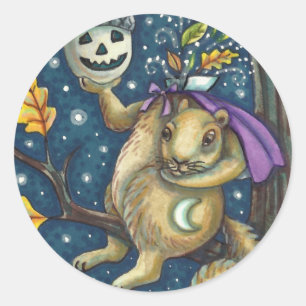 KVIRREL AV SÖMNIG HALOW & ACORN, FUNNY HALLOWEEN RUNT KLISTERMÄRKE