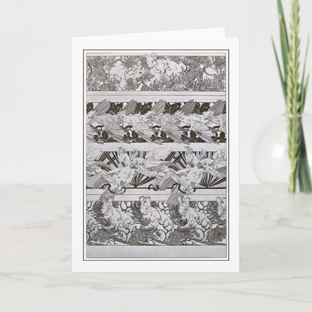 Kvirreler och fåglar i Art nouveau Stil, Mucha Kort (Framsida)